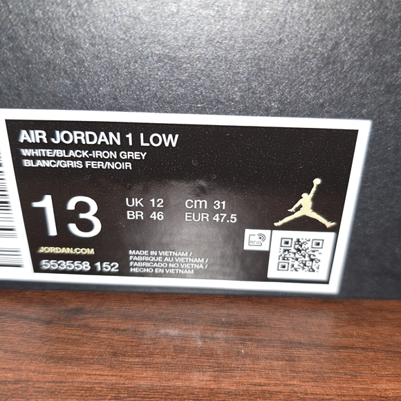 Air Jordan 1 Low Size 13 "White/black-iron grey"  (Great Condition w/ Og Box) - Picture 2 of 5